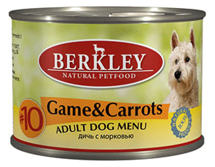 №10 Berkley Adult Dog (Беркли Эдалт Дог) - Консервы взрослых собак с дичью и морковью 200 гр