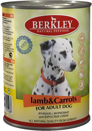 Berkley Adult Dog (Беркли Эдалт Дог) - Консервы для взрослых собак с ягненком и морковью 400 гр