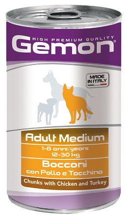 Gemon Dog (Гемон Дог) - Консервы для собак средних пород кусочки курицы с индейкой 1250 гр