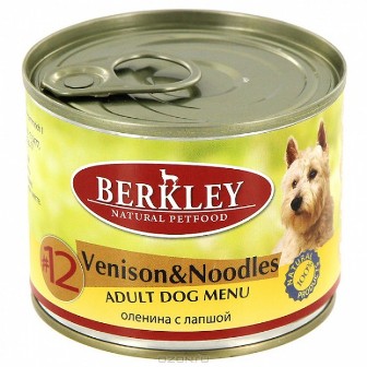 №12 Berkley Adult Dog (Беркли Эдалт Дог) - Консервы для взрослых собак Оленина с лапшой 200 гр