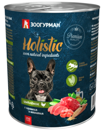 Holistic Dog - Консервы для собак Цыпленок с горошком и шпинатом 350 гр