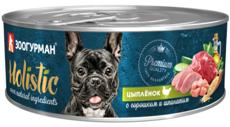 Holistic Dog - Консервы для собак Цыпленок с горошком и шпинатом 100 гр