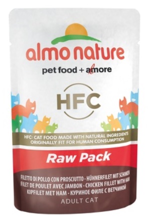 Almo Nature Raw Pack - Паучи для кошек Куриное филе с ветчиной 55 гр