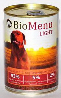 BioMenu Light (БиоМеню Лайт) - Консервы для собак Индейка с коричневым рисом 410 гр