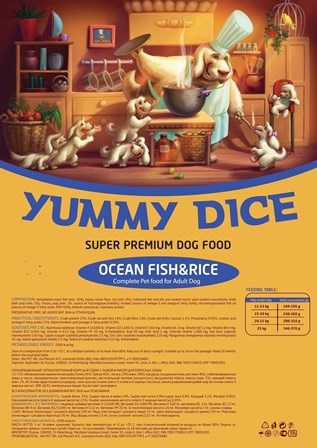 Yummi Dice - Сухой корм для собак Океаническая рыба и рис 12 кг