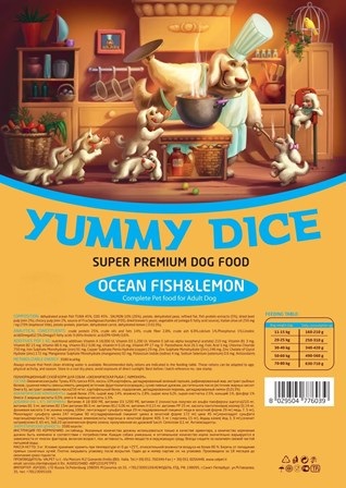 Yummi Dice - Сухой корм для собак Океаническая рыба и лимон 12 кг