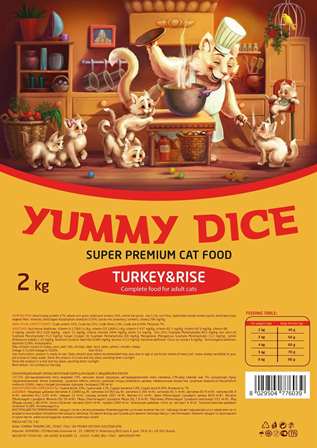 Yummi Dice - Сухой корм для кошек Индейка с рисом 2 кг