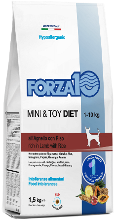 Forza Mini Diet Agnello con Riso - Полнорационный гипоаллергенный корм для взрослых собак мелких пород с ягнёнком и рисом (склонных к пищевой аллергии и непереносимости) 1,5 кг