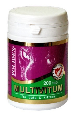 Polidex Multivitum (Полидекс Мультивитум) - Витаминная добавка для кошек мультивитаминный комплекс 200 таб.