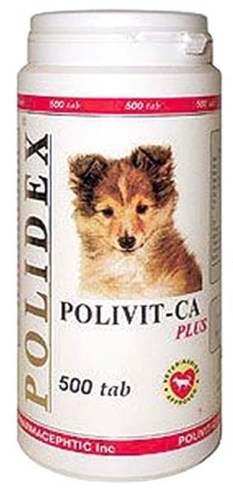 Polidex Polivit-Ca Plus (Полидекс Поливит Кальций Плюс) - Витаминная добавка для для щенков, беременных и кормящих сук с кальцием 500 таб.