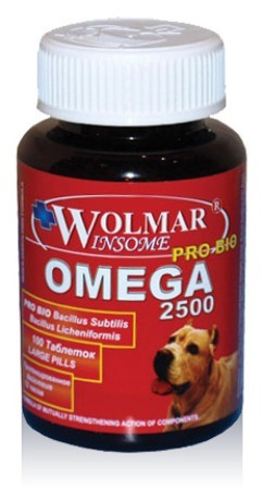 Wolmar Pro Bio Omega 2500 (Волмар Про Био Омега 2500) - Сбалансированный мультивитаминный комплекс для собак средних и крупных пород 100 таб. (1 таб./40 кг)