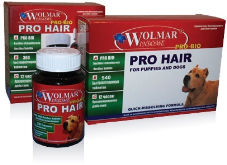 Wolmar Pro Bio PRO HAIR (Волмар Про Био Про Хеар) - Полифункциональный комплекс для улучшения состояния кожи и шерсти у щенков и собак 180 таб. (1 таб./10 кг)