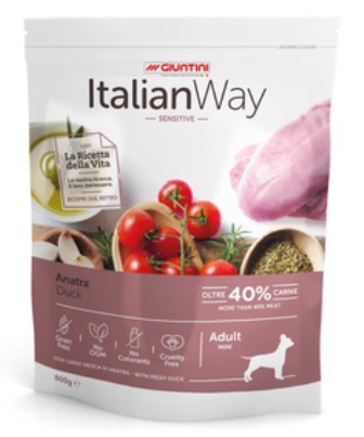 ITALIAN WAY - Беззерновой корм для собак малых пород с чувствительным пищеварением со свежей уткой 1,5 кг