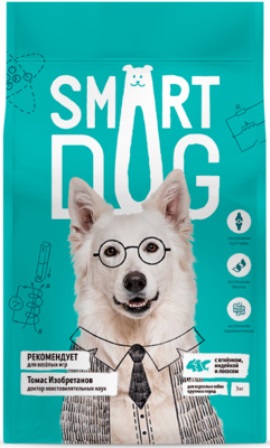 Smart Dog - Для взрослых собак крупных пород с с ягнёнком, лососем, индейкой 0,8 кг