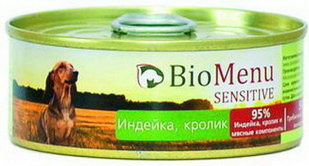 BioMenu Sensitive (БиоМеню Сенситив) - Консервы для собак Индейка-кролик 100 гр