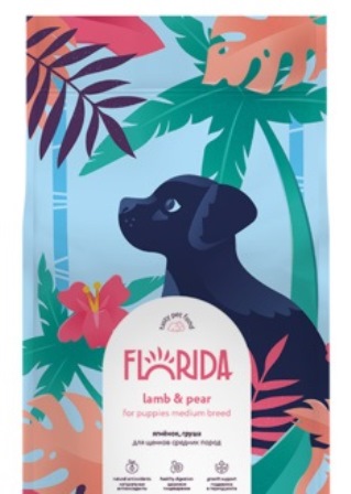 Florida - Сухой корм для щенков средних пород с ягненком и грушей 12+2 кг