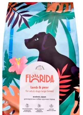 Florida - Сухой корм для взрослых собак крупных пород с ягненком и грушей 12+2 кг