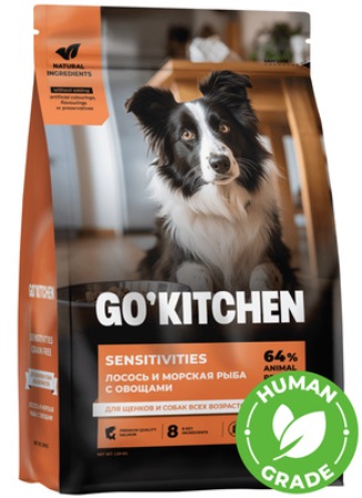 Go Kitchen Grain Free Salmon+Sea Fish DR - Корм для собак всех пород и возрастов (БЕЗЗЕРНОВОЙ, лосось и морская рыба) 1,59 кг