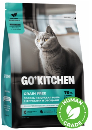 Go Kitchen Salmon+Sea Fish Cat - Корм для кошек всех пород и возрастов (БЕЗЗЕРНОВОЙ, лосось и морская рыба) 0,4 кг