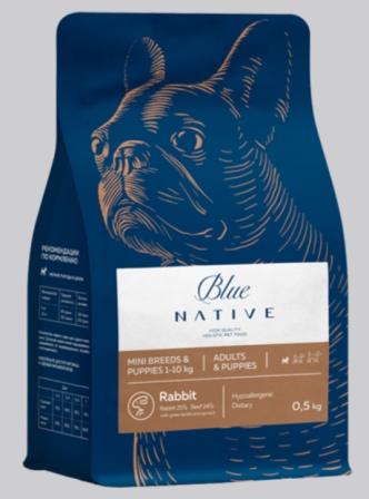 BLUE NATIVE HOLISTIC - Корм ХОЛИСТИК КРОЛИК (гранула 0,8 - для щенков и мелких пород) 0,5 кг