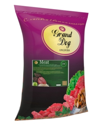 Grand Dog - Meat корм супер премиум класса для собак средних и крупных пород с кусочками говяжьих мясопродуктов 10 кг