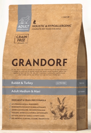 Grandorf (Грандорф) - Корм для собак средних/крупных пород Кролик/Индейка 3 кг