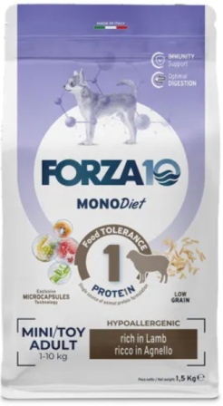 Forza Mini Diet Agnello con Riso - Полнорационный гипоаллергенный корм для взрослых собак мелких пород с ягнёнком и рисом (склонных к пищевой аллергии и непереносимости) 1,5 кг