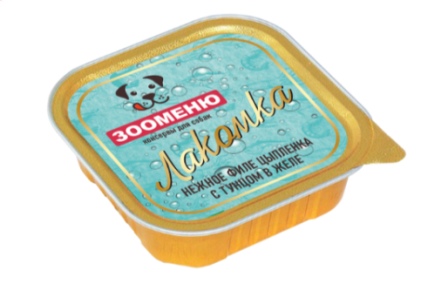 Зооменю - Консервы для собак Лакомка Нежное филе цыпленка с тунцом в желе 100 гр
