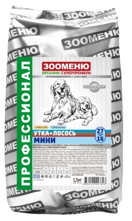 Органик-суперпремиум - Сухой корм МИНИ Утка+Лосось (27/16) (для взрослых собак мелких пород) 1,5 кг