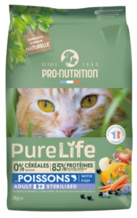 Flatazor - Корм для стерилизованных кошек PURE LIFE Adult 8+ Sterilised (рыба) 2 кг